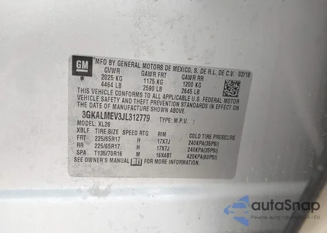 2018 GMC Terrain Sle z USA, uszkodzony, nr VIN 3GKALMEV3JL312779